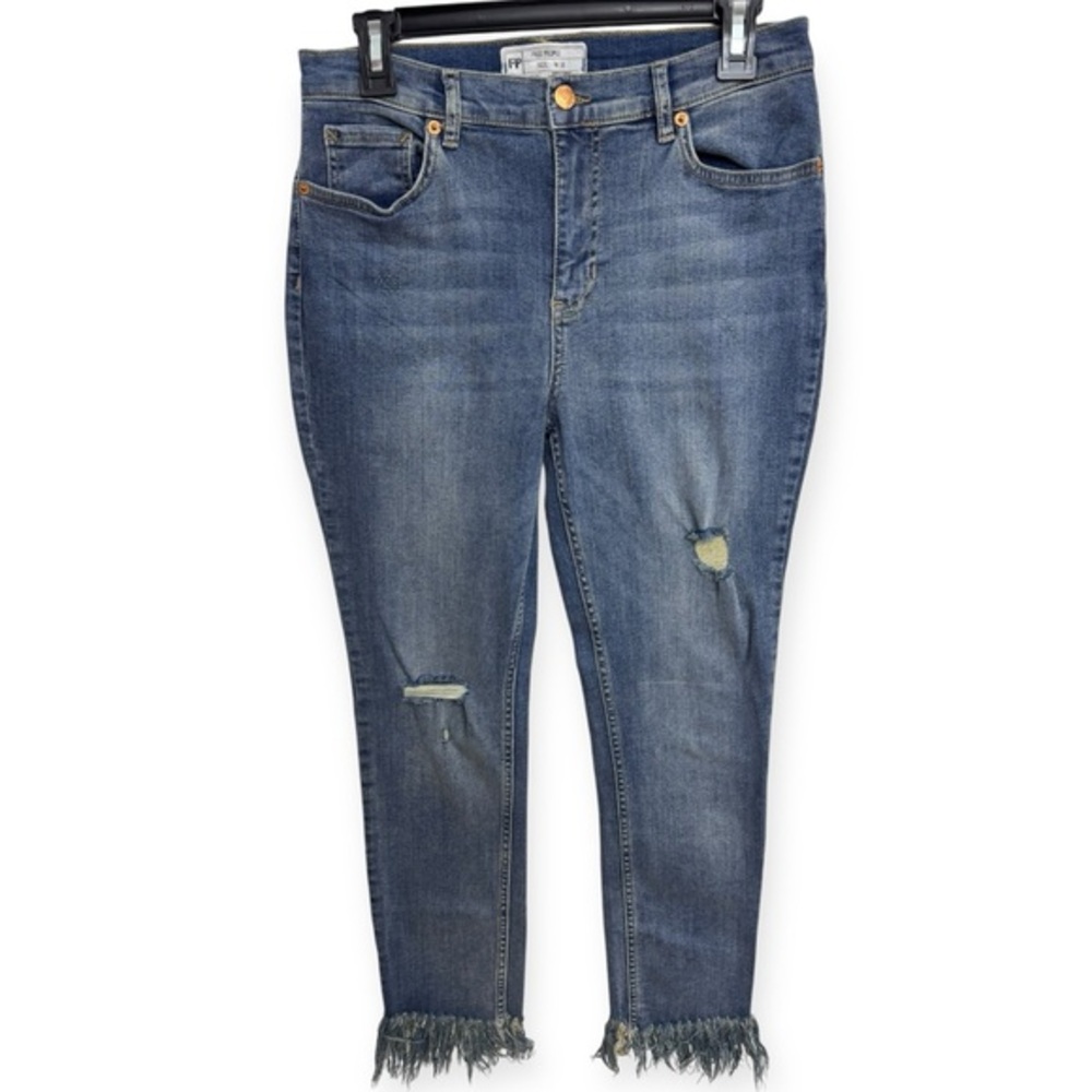 Free People Blue Cropped Distressed Jeans Size 30